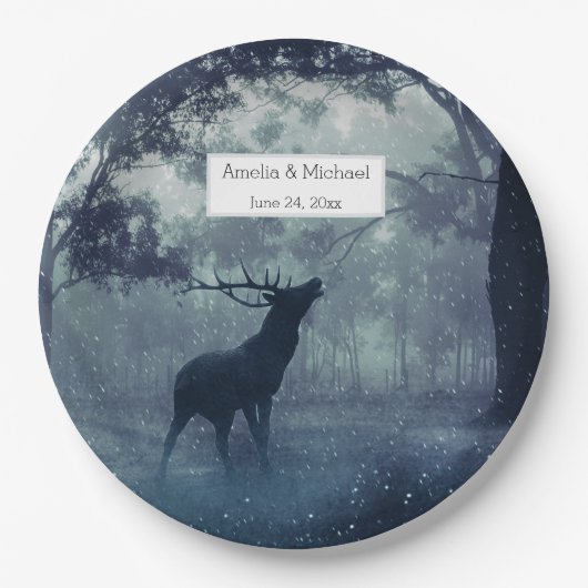 Assiettes En Carton Cerf avec Antlers dans une forêt ombragée - Mariag (Devant)