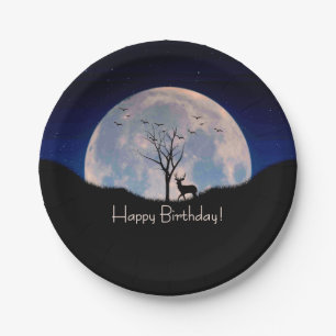 Assiettes En Carton Cerf avec grand bois contre pleine lune Joyeux ann