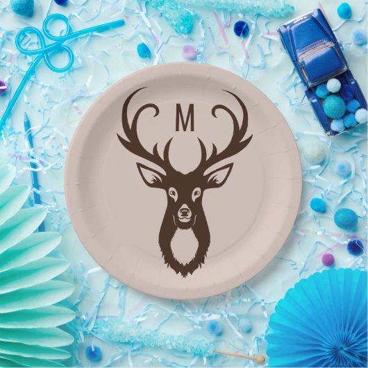 Assiettes En Carton Cerf avec vos plaques de papier Monogram (Fête)