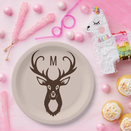 Assiettes En Carton Cerf avec vos plaques de papier Monogram (Fête)