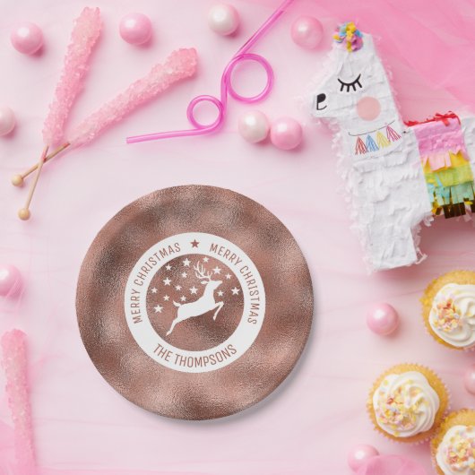 Assiettes En Carton Cerf Blanc - Faux Rose Gold Foil (Pas Real Foil) (Fête)