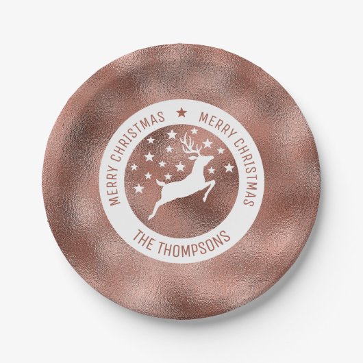 Assiettes En Carton Cerf Blanc - Faux Rose Gold Foil (Pas Real Foil) (Devant)