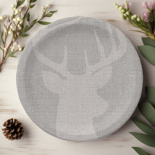 Assiettes En Carton Cerf Buck en toile de jute grise rustique