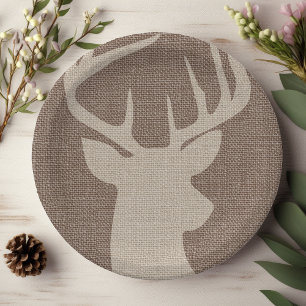 Assiettes En Carton Cerf Buck en toile de jute rustique