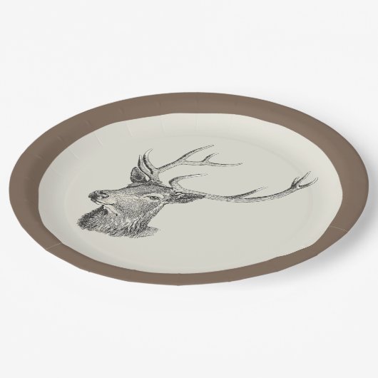 Assiettes En Carton Cerf Buck Head avec Antlers Black and White Art (Angle)