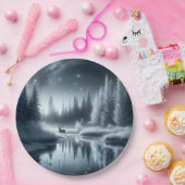 Assiettes En Carton Cerf dans une rivière hivernale la nuit (Fête)