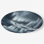 Assiettes En Carton Cerf dans une rivière hivernale la nuit (Angle)