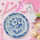Assiettes En Carton Cerf de Chinoiserie Bleu et Blanc Faux Chine (Fête)