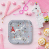 Assiettes En Carton Cerf de Noël dans la forêt (Fête)