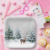 Assiettes En Carton Cerf De Noël En Bois D'Hiver (Fête)