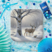 Assiettes En Carton Cerf D'Hiver Avec Coeur Sur Birch Tree (Fête)