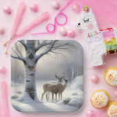 Assiettes En Carton Cerf D'Hiver Avec Coeur Sur Birch Tree (Fête)