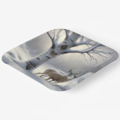 Assiettes En Carton Cerf D'Hiver Avec Coeur Sur Birch Tree (Angulaire)