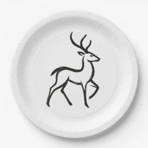 Assiettes En Carton Cerf Minimaliste – Conception de faune à l'encre e