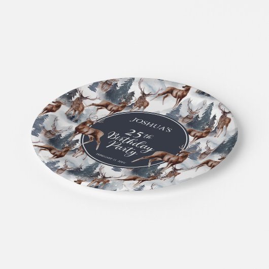 Assiettes En Carton Cerf rustique Woodsy | Forêt 25ème fête d'annivers (Angle)