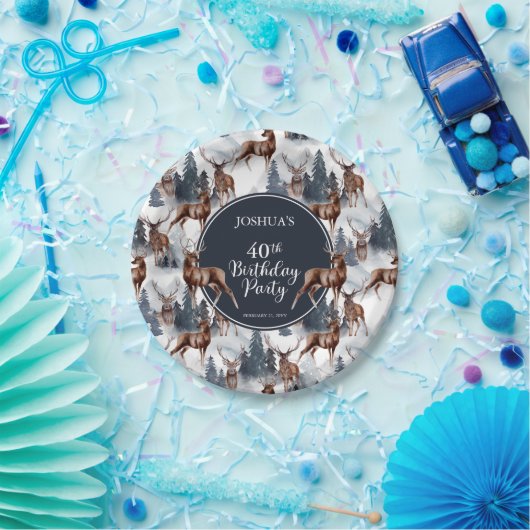 Assiettes En Carton Cerf rustique Woodsy | Forêt 40e fête d'anniversai (Fête)
