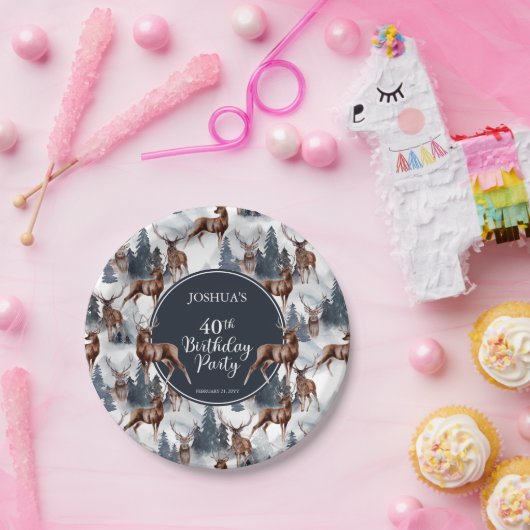 Assiettes En Carton Cerf rustique Woodsy | Forêt 40e fête d'anniversai (Fête)