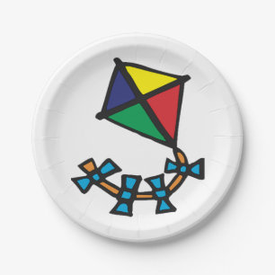 Assiettes En Carton Cerf-volant géométrique coloré avec queue en ruban