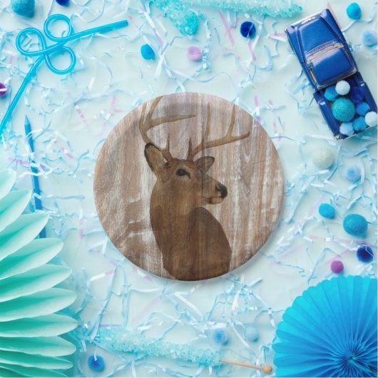 Assiettes En Carton Cerfs communs primitifs occidentaux en bois de (Fête)