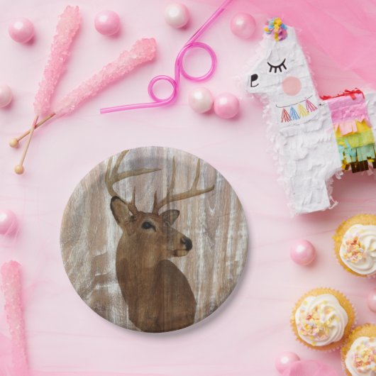 Assiettes En Carton Cerfs communs primitifs occidentaux en bois de (Fête)