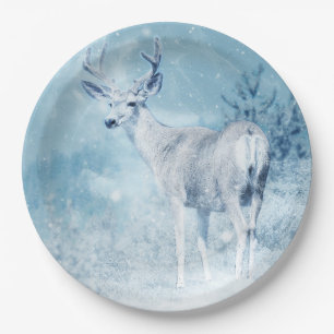 Assiettes En Carton Cerfs et pins d'hiver