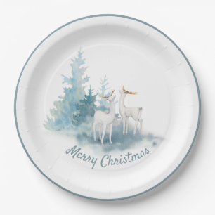 Assiettes En Carton Cerfs et pins Plaque en papier de vacances