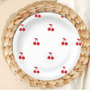 Assiettes En Carton Cerise dessinée à la main sur le dessus dessiné à