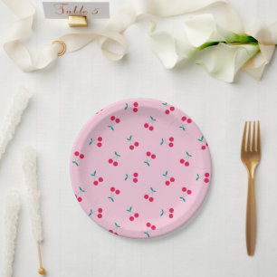 Assiettes En Carton Cerise esthétique Cerises Motif rose