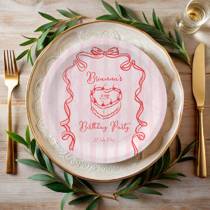 Assiettes En Carton Cerise gâteau rose coquette arc fête d'anniversair