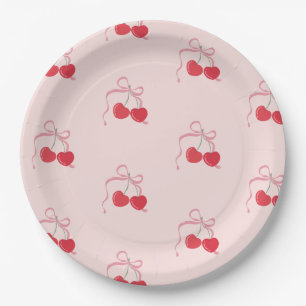 Assiettes En Carton Cerise sur le Baby shower de la corbeille rose