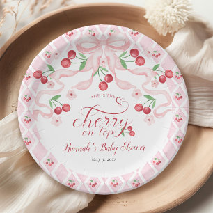 Assiettes En Carton Cerise sur le Baby shower supérieur