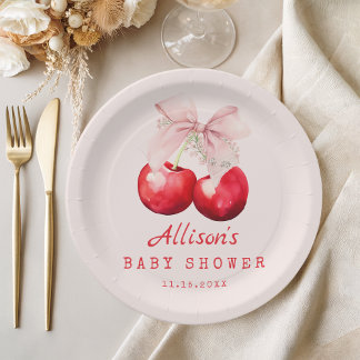 Assiettes En Carton Cerise sur le Baby shower supérieur Fille rouge et