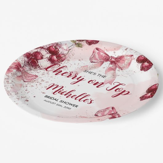 Assiettes En Carton Cerise sur le dessus du cocktail Bow Summer Bridal (Angle)