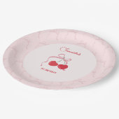 Assiettes En Carton Cerise sur le dessus Pink Bow Anniversaire (Angle)