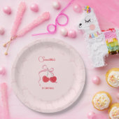 Assiettes En Carton Cerise sur le dessus Pink Bow Anniversaire (Fête)