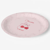 Assiettes En Carton Cerise sur le dessus Pink Bow Anniversaire (Angle)