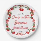 Assiettes En Carton Cerise sur ruban coquette douche de mariée (Devant)