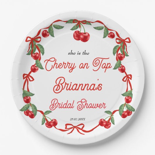 Assiettes En Carton Cerise sur ruban coquette douche de mariée (Devant)