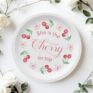 Assiettes En Carton Cerise sur Top Baby shower d'aquarelle rose