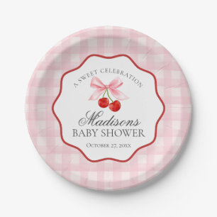 Assiettes En Carton Cerise Sweet Coquette Rose Bow En vichy Baby showe