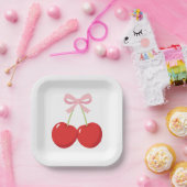Assiettes En Carton Cerises avec Coquette Bow Rose Anniversaire (Fête)