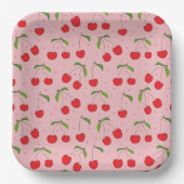 Assiettes En Carton cerises Motif Plaque en papier rose et rouge (Recto)