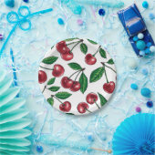 Assiettes En Carton Cerises rouges sur blanc (Fête)