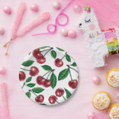 Assiettes En Carton Cerises rouges sur blanc (Fête)