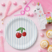 Assiettes En Carton Cerises rouges sur Bleu Motif graphique (Fête)