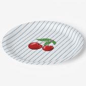 Assiettes En Carton Cerises rouges sur Bleu Motif graphique (Angle)