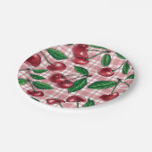 Assiettes En Carton Cerises rouges sur en vichy rose (Angle)