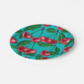 Assiettes En Carton Cerises rouges sur turquoise (Angle)