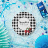 Assiettes En Carton Cerises Vintage gingham noir blanc (Fête)