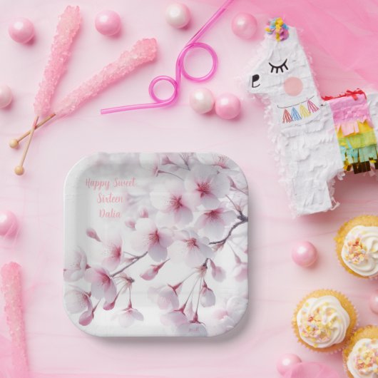 Assiettes En Carton Cerisier Fleur Thème Personnalisé (Fête)